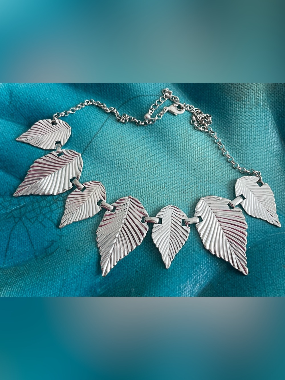 Sterling-Style Silver Leaf Statement Necklace